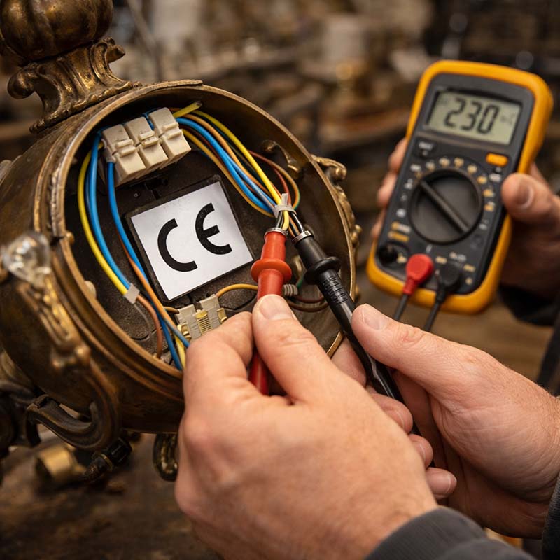 Contrôle électrique et marquage CE d’un luminaire ancien en cours de remise aux normes